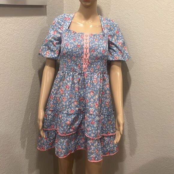 Betsey Johnson Dresses & Skirts - Betsey Johnson-Floral Blue&Pink baby doll Dress 100% polyester. Textured fabric